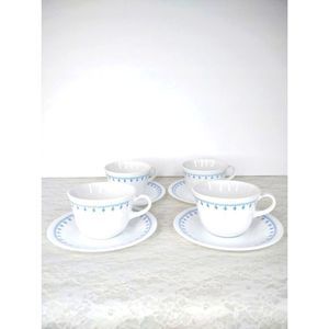 Lot of 4 Corning Corelle Blue Snowflake Garland Coffee Cups and Saucers
